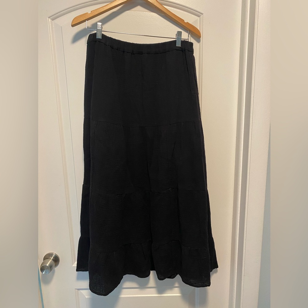 Calvin Klein Black tiered gauze Midi A-Line Skirt sz S